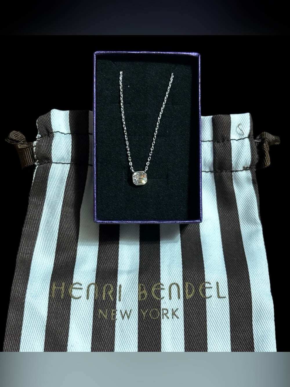 henri bendel Silver Necklace with Clear Pendant